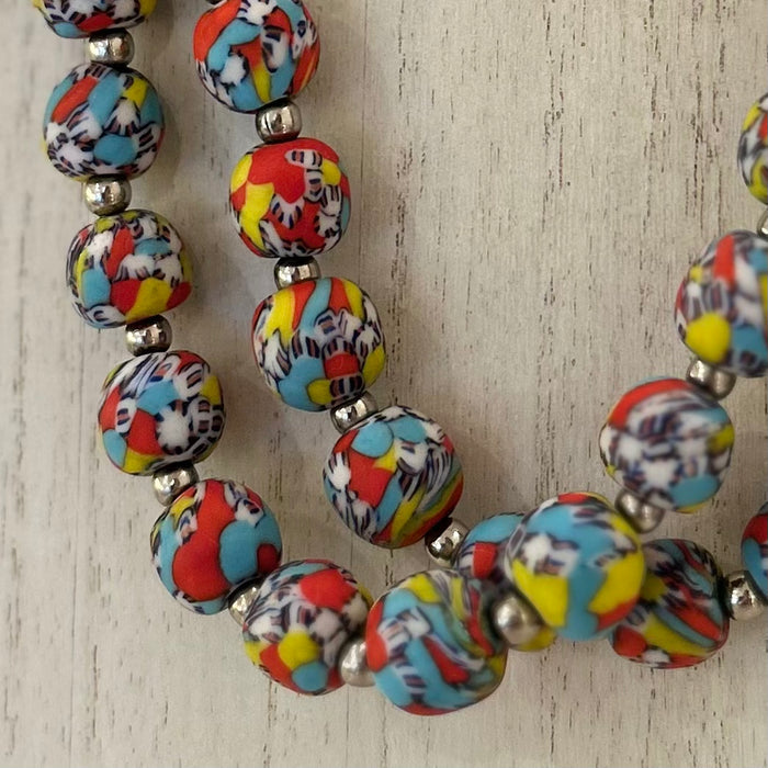 Ghanaian Krobo Bead Necklace | Red + Yellow + Aqua
