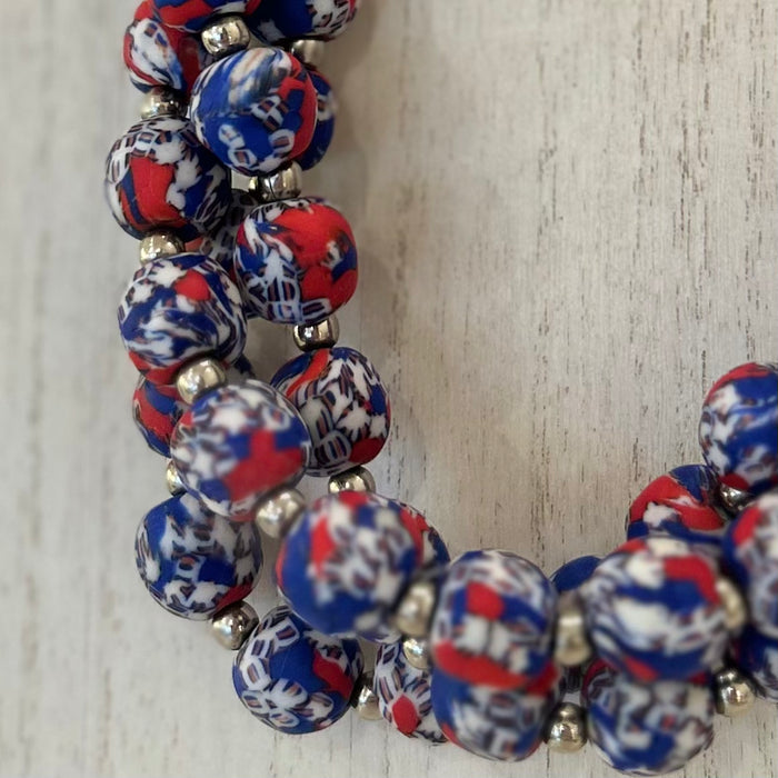 Ghanaian Krobo Bead Necklace | Blue + Red