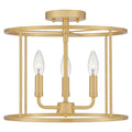 Aged brass semi-flush mount ceiling light, by Quoizel, for hallway, bedroom, or entryway