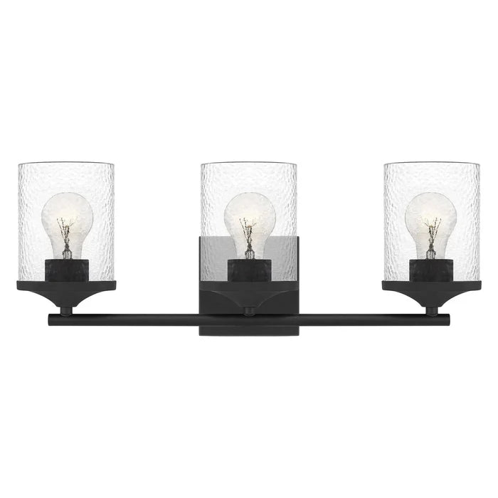 Matte black vanity light, by Quoizel, for bathroom