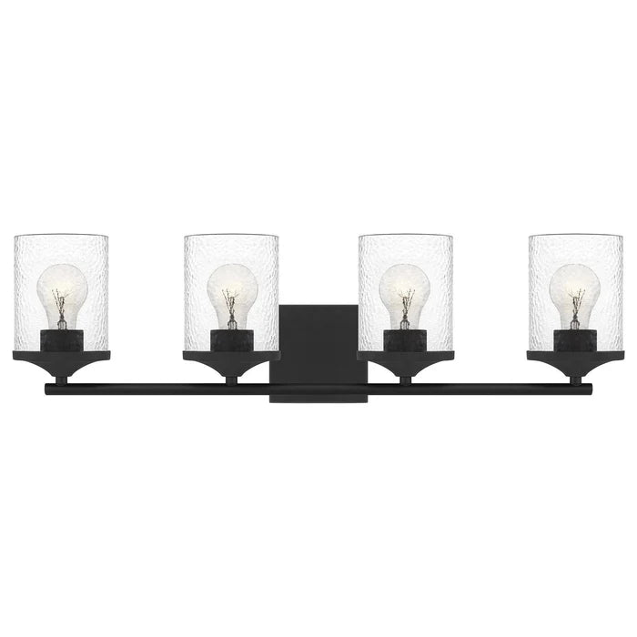 Matte black vanity light, by Quoizel, for bathroom