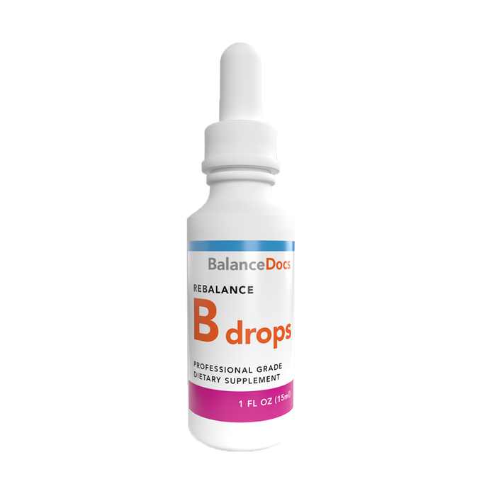 BalanceDocs - B drops supplement in white dropper bottle