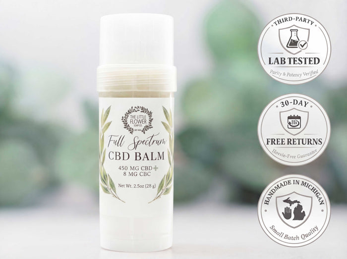 CBD balm full spectrum pain relief twist up tube of 450 mg CBD 8 mg CBC