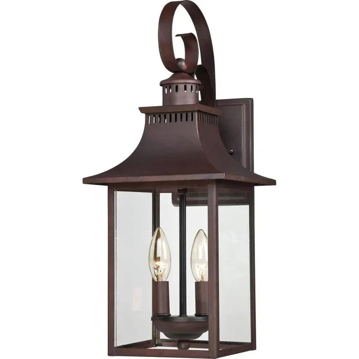 Copper bronze wall sconce, by Quoizel, for hallway or living room