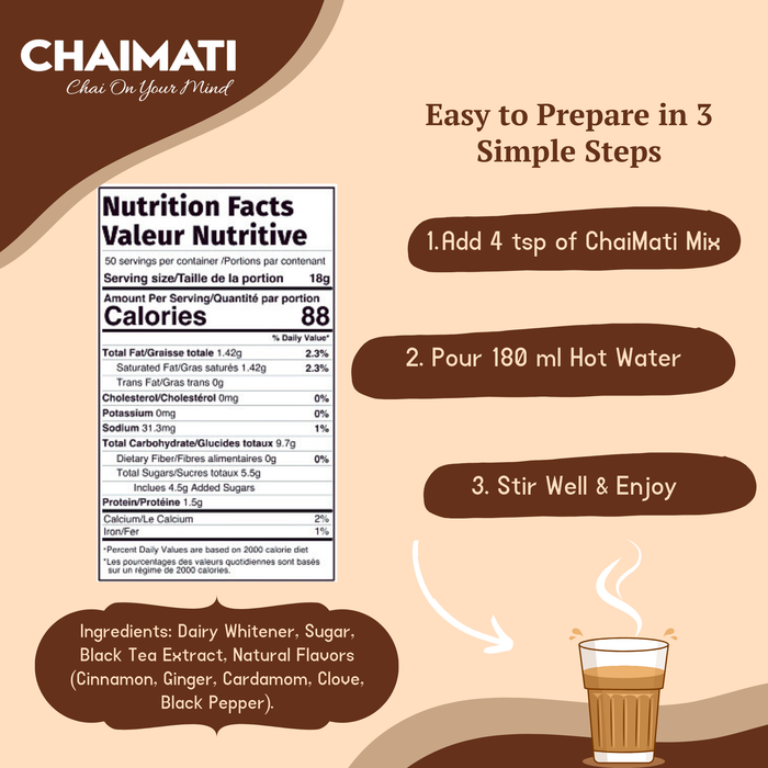 CHAIMATI Sweetened Instant Masala Chai Latte Premix - 2 lb