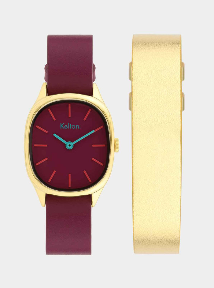 COFFRET - Montre Colorama Prune + Bracelet cuir offert