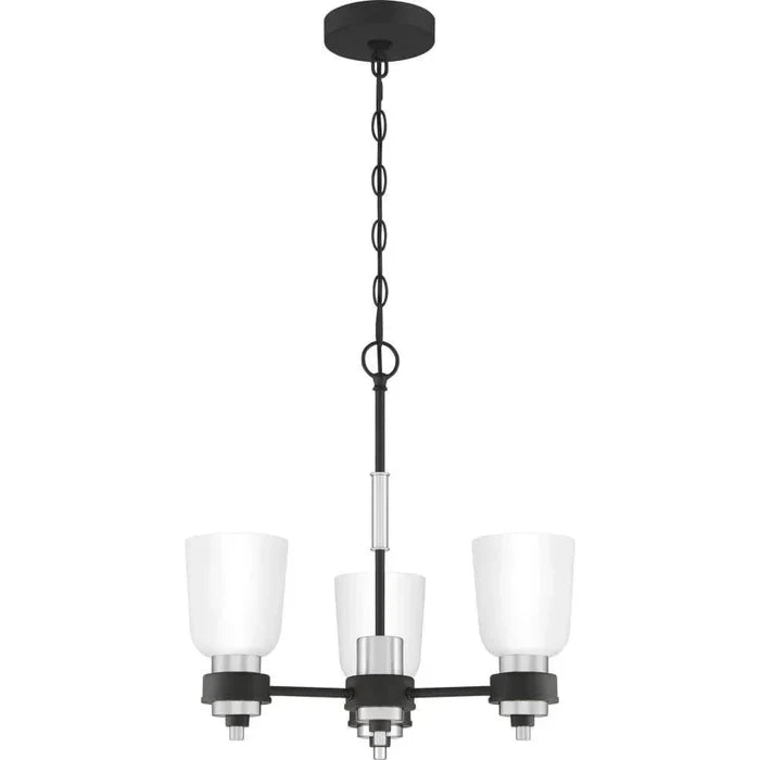Brushed nickel chandelier, by Quoizel