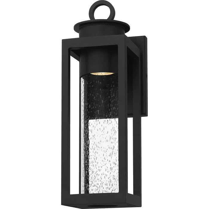 Matte black wall sconce, by Quoizel, for hallway or living room