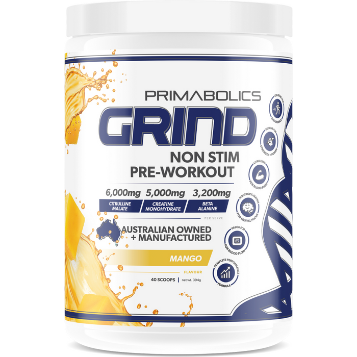Grind non stimulant pre workout formula 30 serves by Primabolics