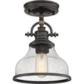 Palladian bronze semi-flush mount ceiling light, by Quoizel, for hallway, bedroom, or entryway