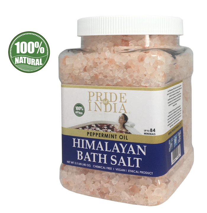 Himalayan Pink Bathing Salt - Enriched w/ Peppermint Oil and 84+ Minerals, 2.5 Pound (40oz) Jars - Pride Of India