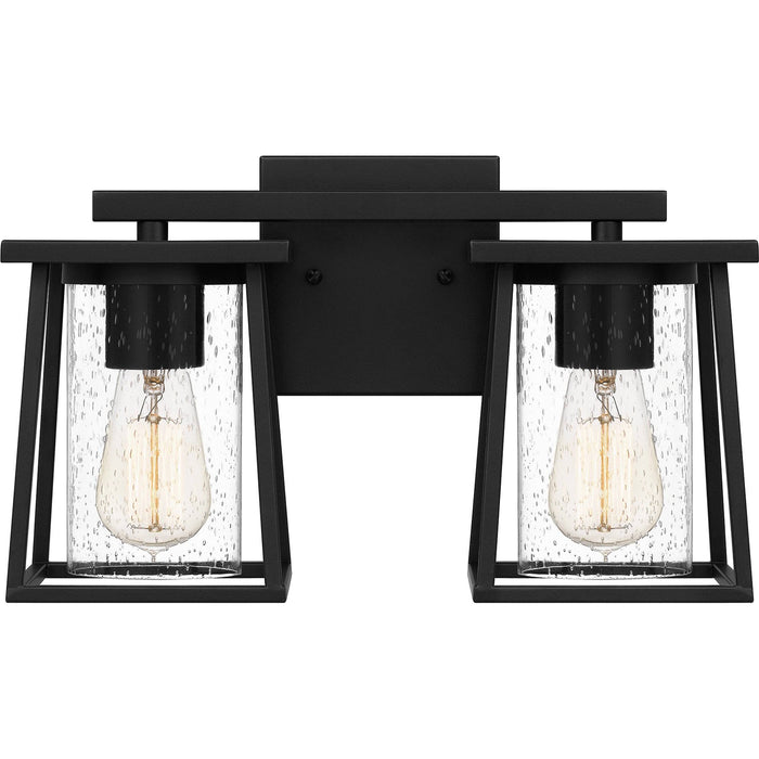 Matte black vanity light, by Quoizel, for bathroom