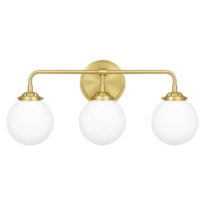 Satin brass vanity light, by Quoizel, for bathroom