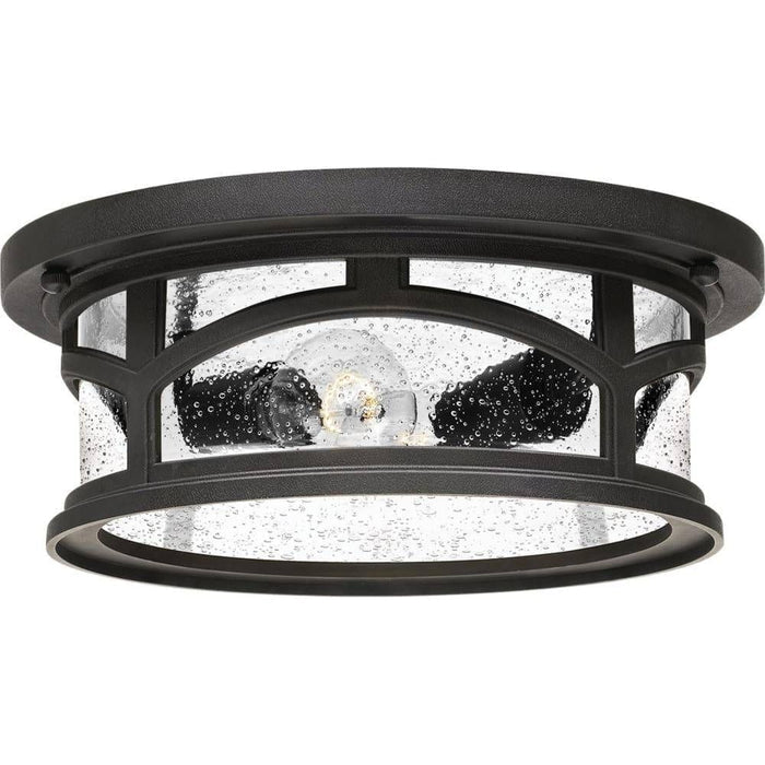 Mystic black outdoor ceiling light, by Quoizel, for hallway, bedroom, or entryway
