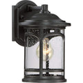 Mystic black wall sconce, by Quoizel, for hallway or living room