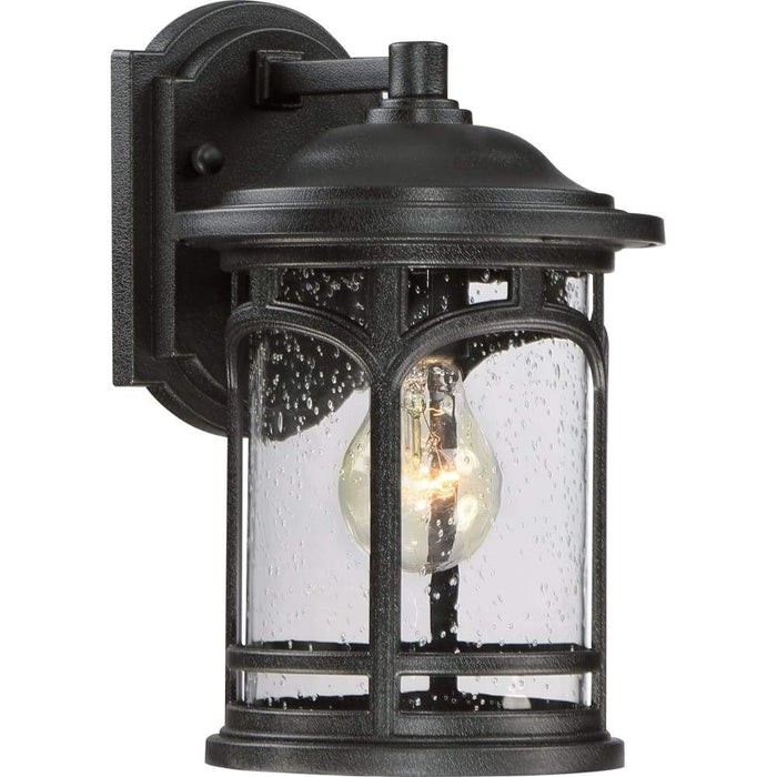 Mystic black wall sconce, by Quoizel, for hallway or living room