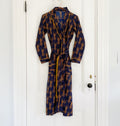 Navy Leopard Washable Silk Robe |  *SAMPLE* Size Small