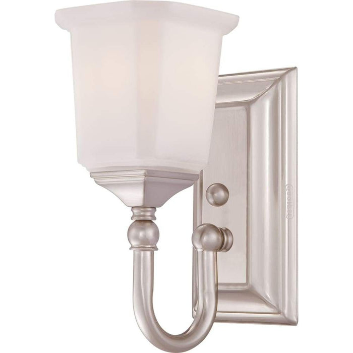 Brushed nickel wall sconce, by Quoizel, for hallway or living room