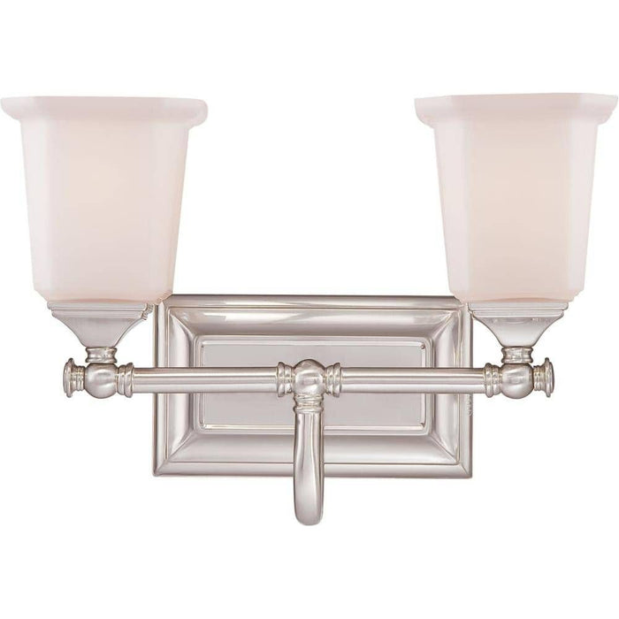 Brushed nickel vanity light, by Quoizel, for bathroom