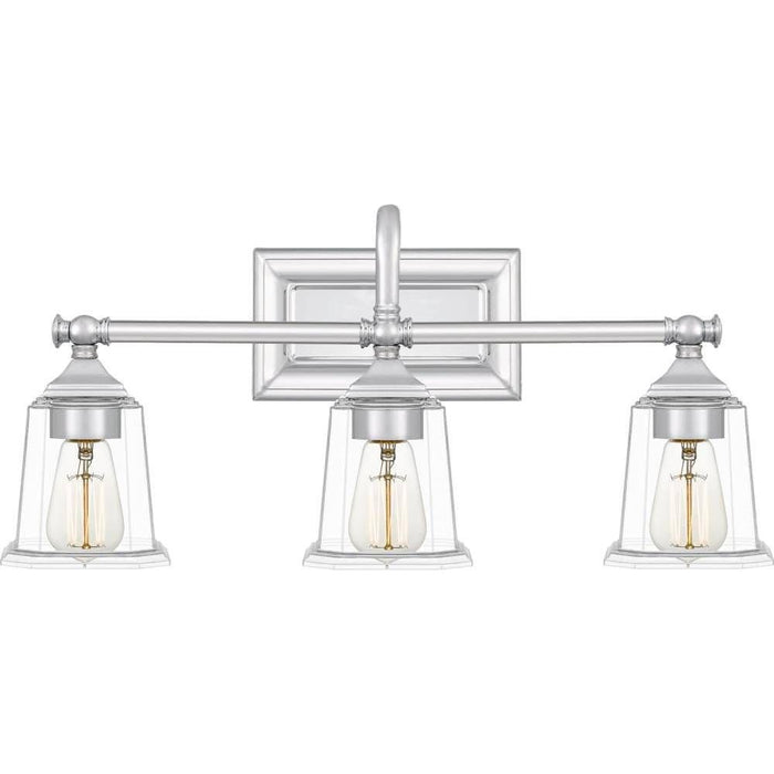 Polished chrome vanity light, by Quoizel, for bathroom