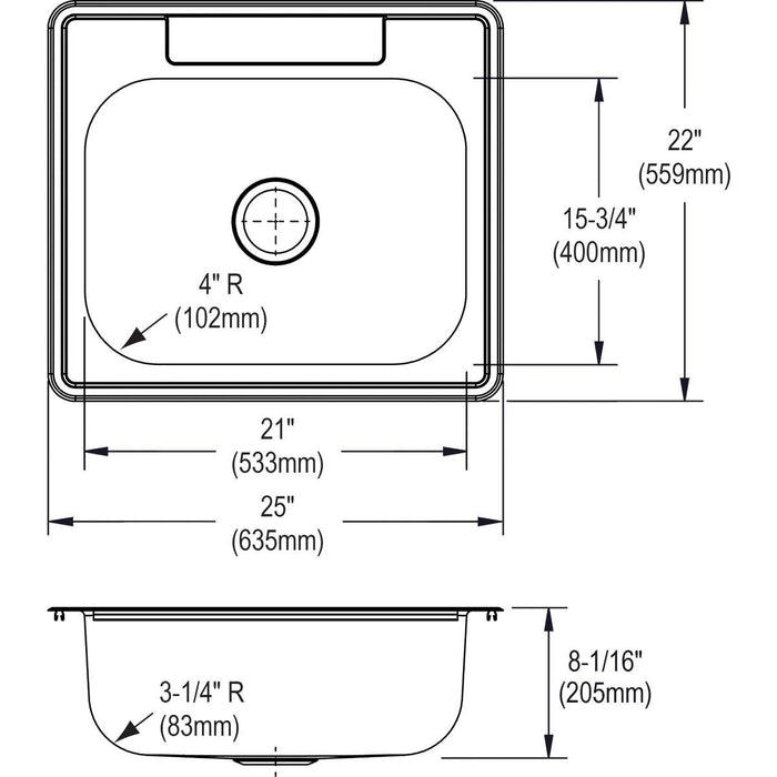 Open Box - Elkay DSE125223 Dayton 25" Single Basin Drop In Stainless Steel Kitchen Sink