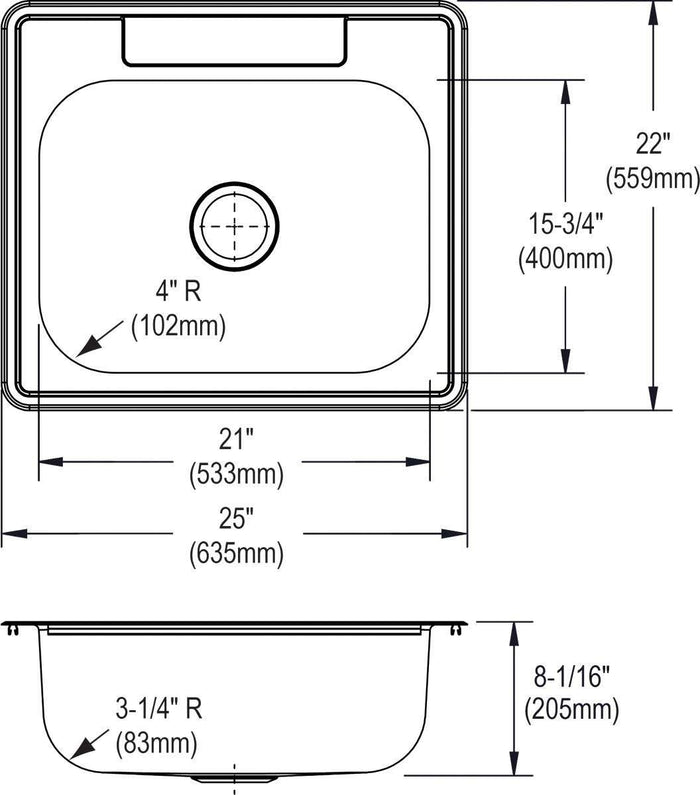 Open Box - Elkay DSE125223 Dayton 25" Single Basin Drop In Stainless Steel Kitchen Sink