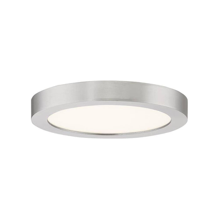 Brushed nickel flush-mount ceiling light, by Quoizel, for hallway, bedroom, or entryway