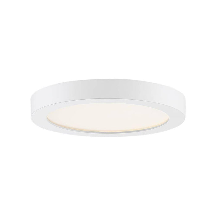 Matte white flush-mount ceiling light, by Quoizel, for hallway, bedroom, or entryway