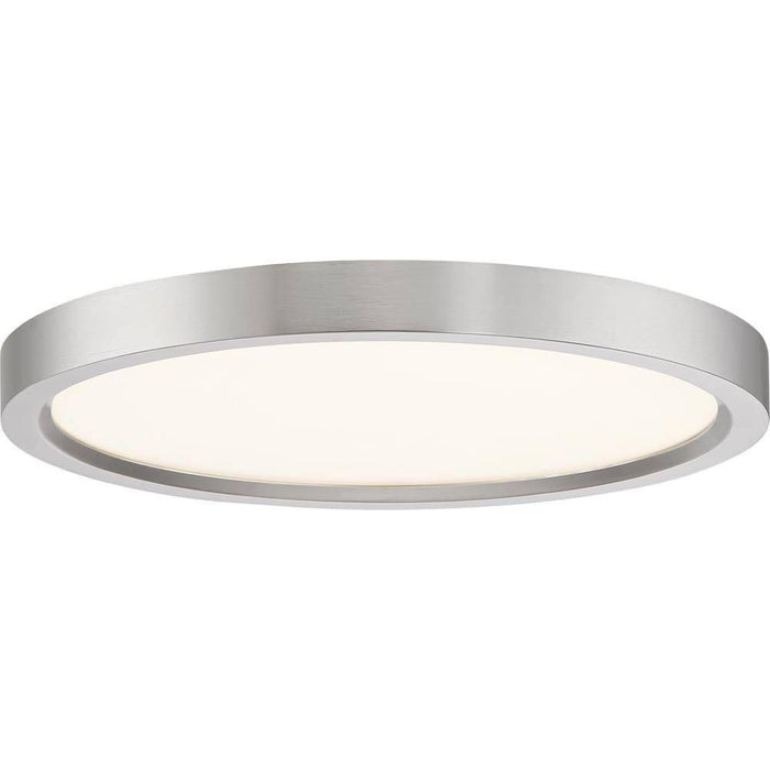 Brushed nickel flush-mount ceiling light, by Quoizel, for hallway, bedroom, or entryway