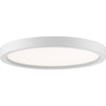 Matte white flush-mount ceiling light, by Quoizel, for hallway, bedroom, or entryway