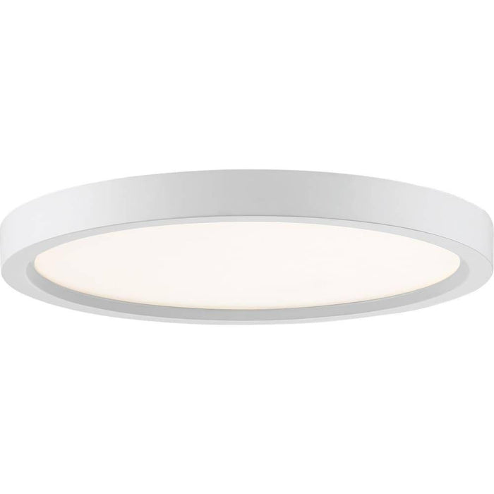 Matte white flush-mount ceiling light, by Quoizel, for hallway, bedroom, or entryway