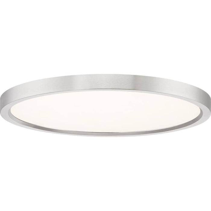 Brushed nickel flush-mount ceiling light, by Quoizel, for hallway, bedroom, or entryway