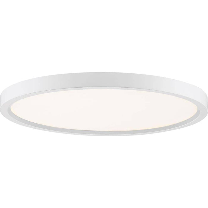 Matte white flush-mount ceiling light, by Quoizel, for hallway, bedroom, or entryway