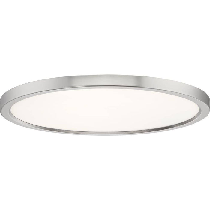 Brushed nickel flush-mount ceiling light, by Quoizel, for hallway, bedroom, or entryway