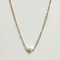 Oval Link and Single Pearl Necklace