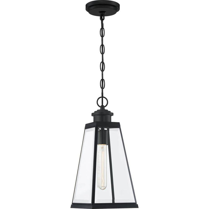 Matte black wall sconce, by Quoizel, for hallway or living room