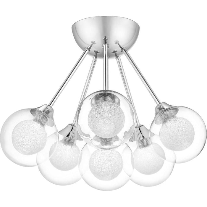 Polished chrome semi-flush mount ceiling light, by Quoizel, for hallway, bedroom, or entryway