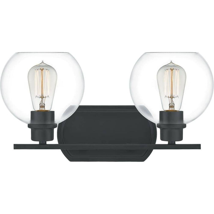 Matte black vanity light, by Quoizel, for bathroom