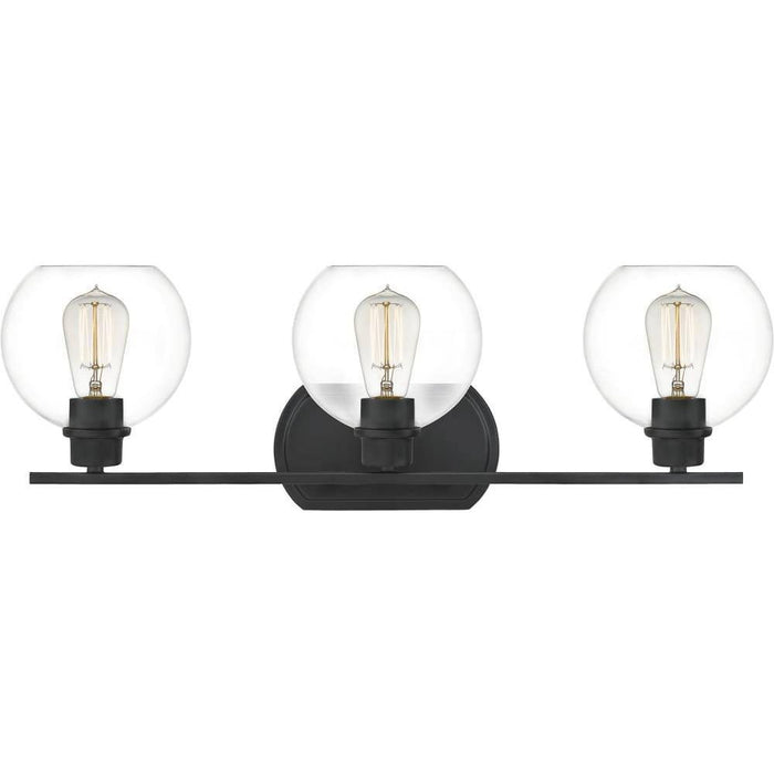 Matte black vanity light, by Quoizel, for bathroom