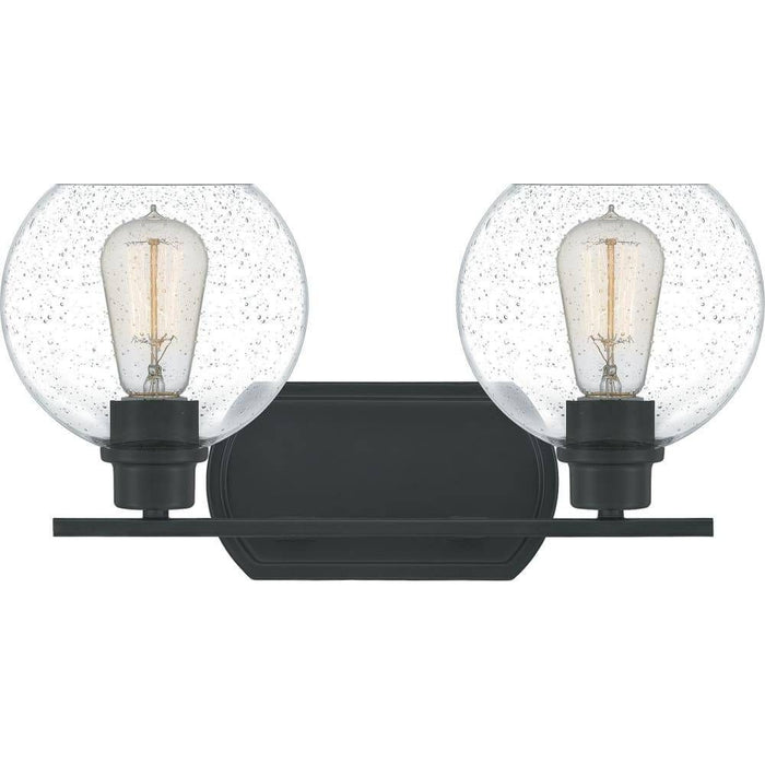 Matte black vanity light, by Quoizel, for bathroom