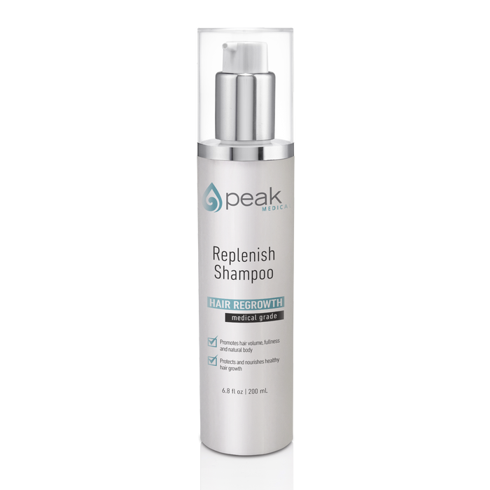 OnePeak Medical - replenish shampoo in tall grey bottle