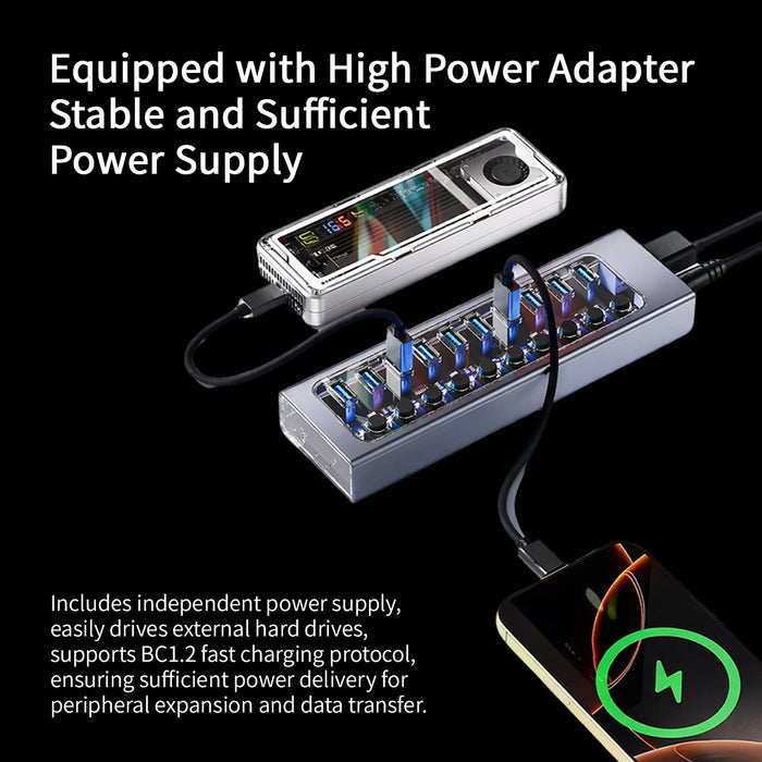 Rowsfire 13-Port Independent Control USB 3.0 Hub with Global Universal Power Adapter - Rowsfire