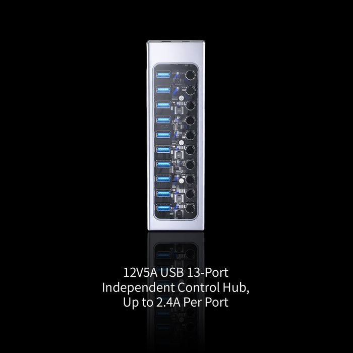 Rowsfire 13-Port Independent Control USB 3.0 Hub with Global Universal Power Adapter - Rowsfire