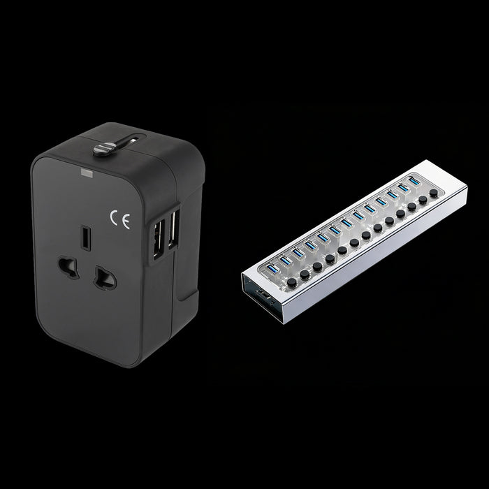 Rowsfire 13-Port Independent Control USB 3.0 Hub with Global Universal Power Adapter - Rowsfire