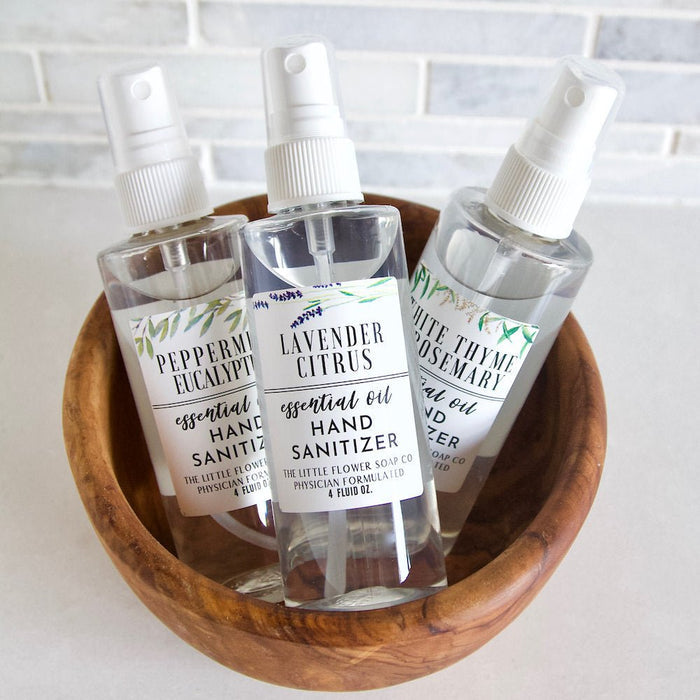 Set of 3 Hand Sanitizer Sprays 80% Alcohol Essential Oil Scent Blends - Little Flower Soap Co
