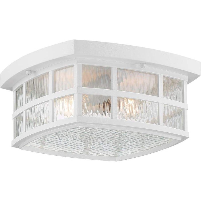 Matte white outdoor ceiling light, by Quoizel, for hallway, bedroom, or entryway