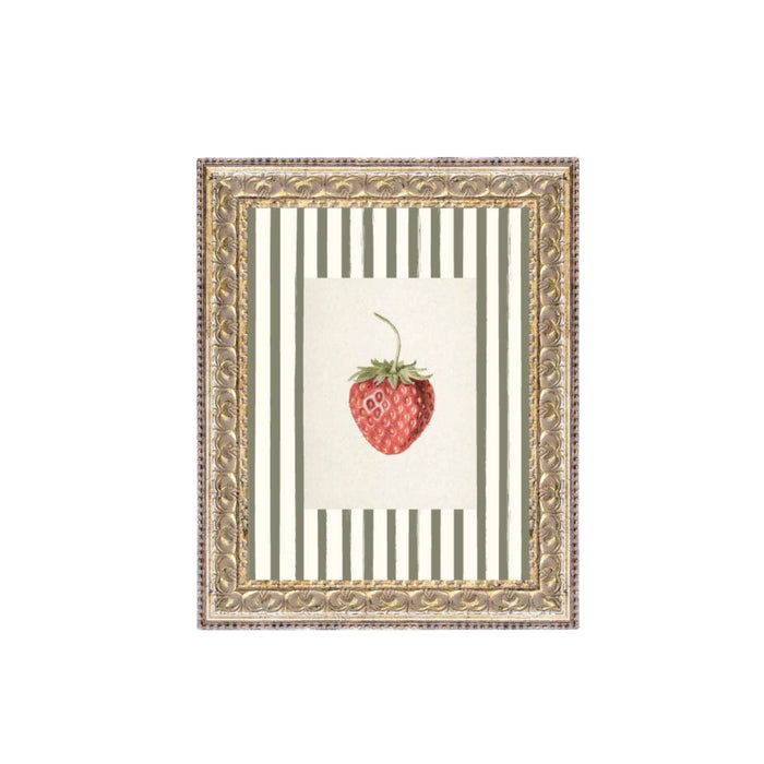 Strawberries On Stripes Framed Antique Art