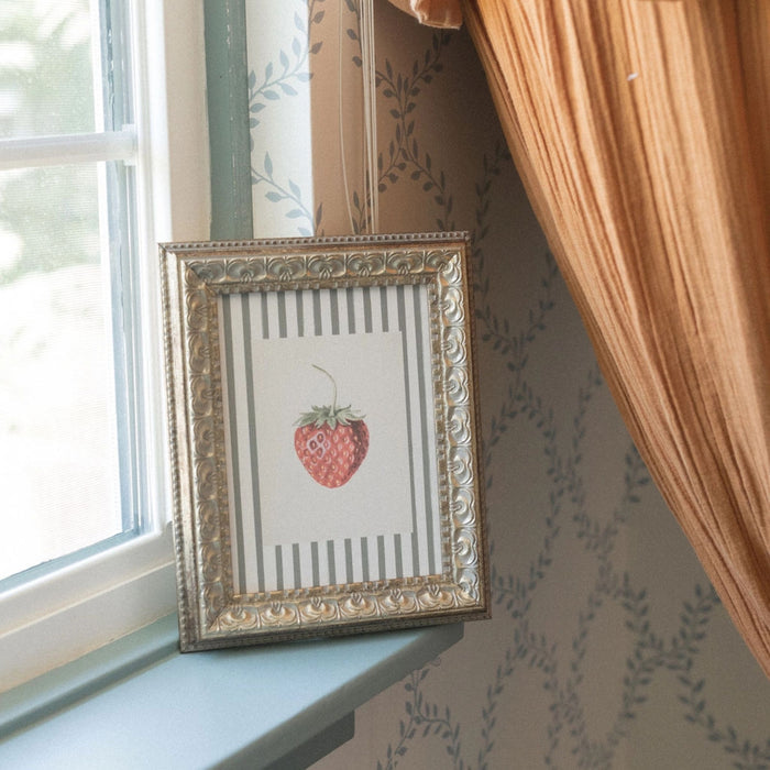 Strawberries On Stripes Framed Antique Art