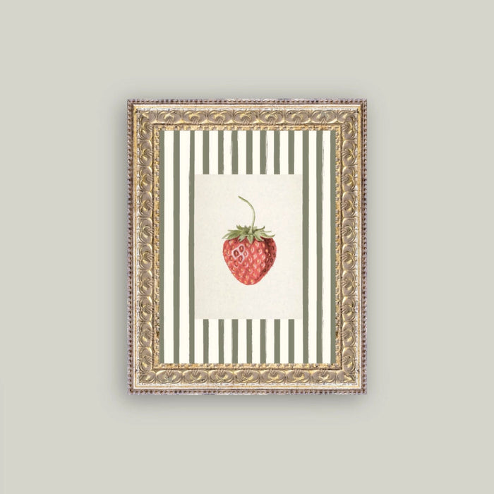 Strawberries On Stripes Framed Antique Art