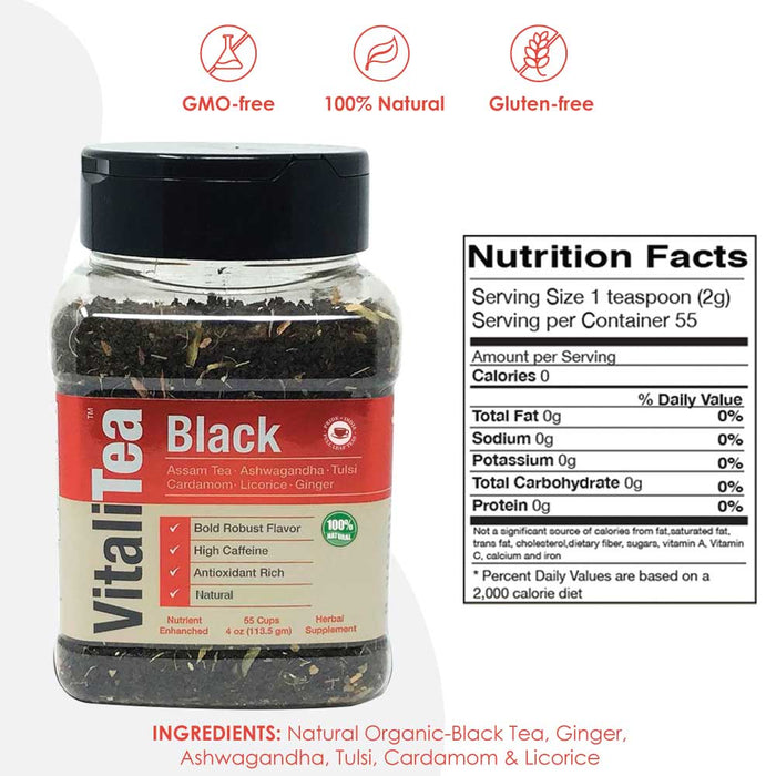 VITALITEA Natural Black Loose Leaf Herbal Health Tea - Pride Of India